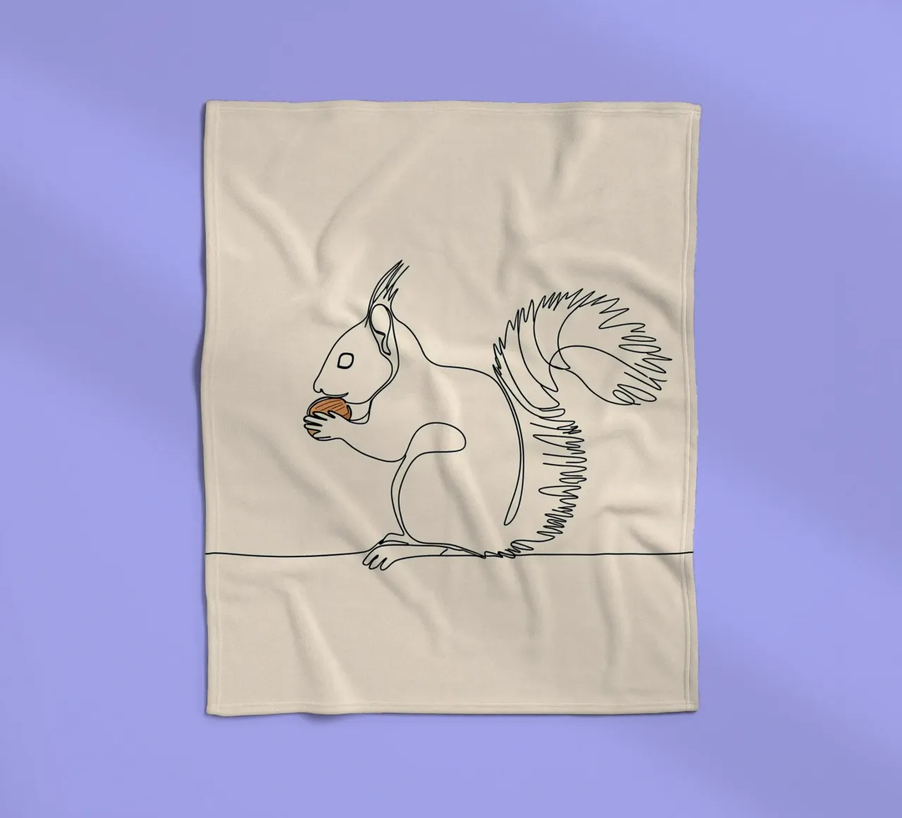 Dessin minimaliste d'un écureuil mangeant une noix | Moderne plaid polaire de Viv Line Art