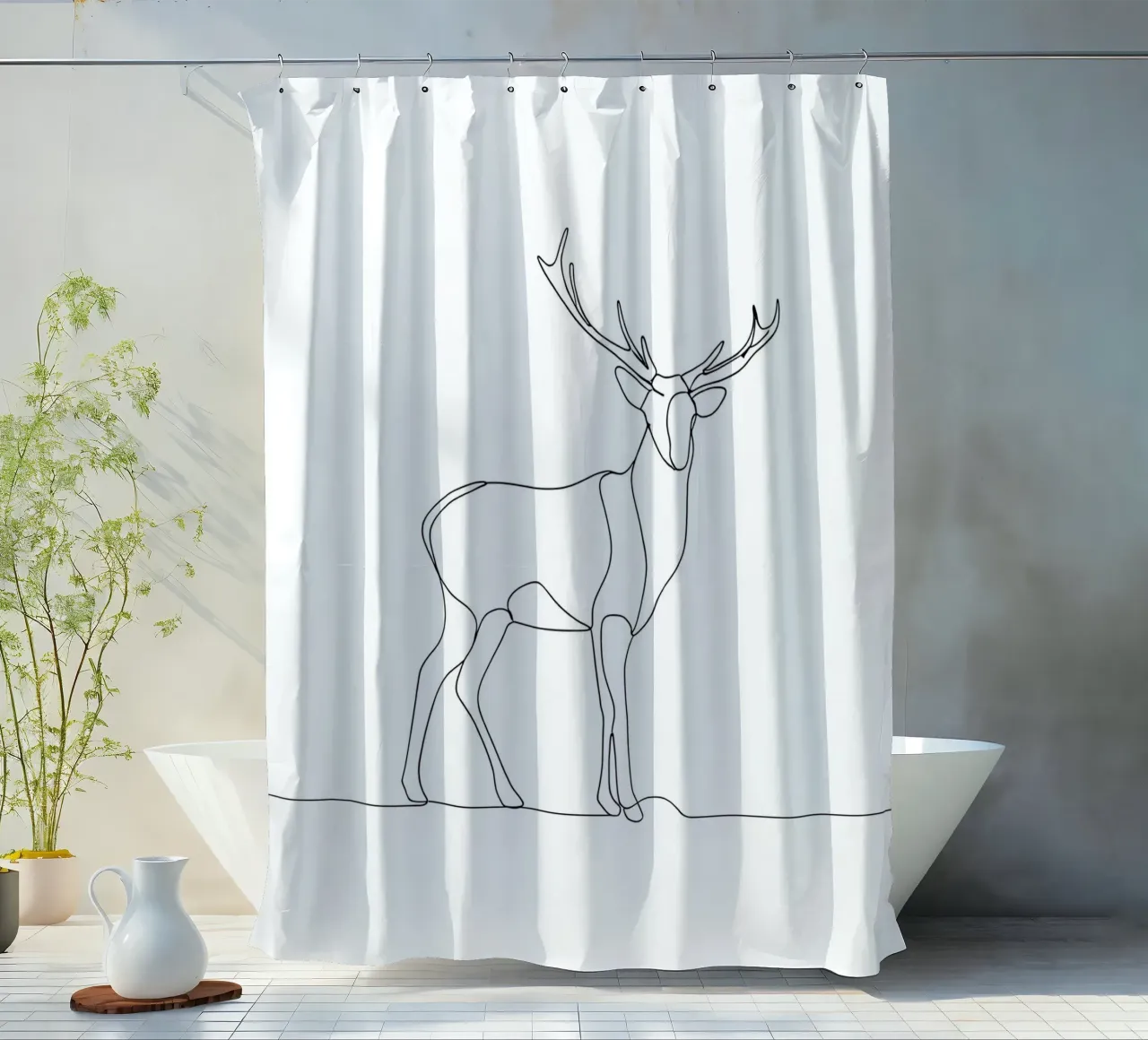 Minimalist Line Drawing of a Stag | Modern Abstract Art shower curtain by Viv Line Art