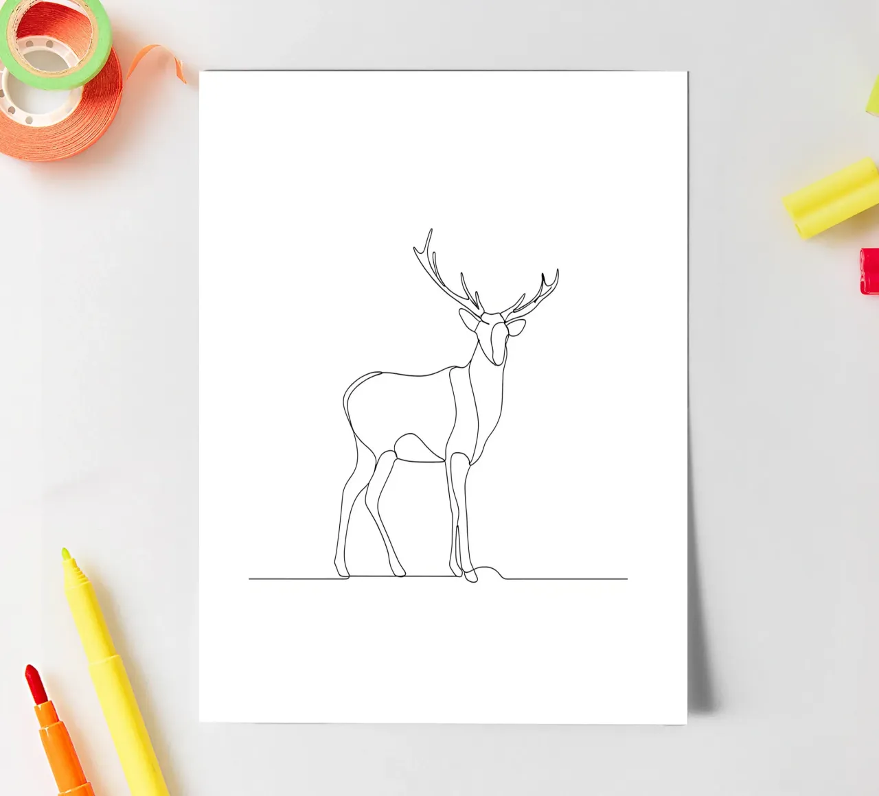 Dessin au trait minimaliste d'un cerf | Modern Abstract Art planche autocollant de Viv Line Art