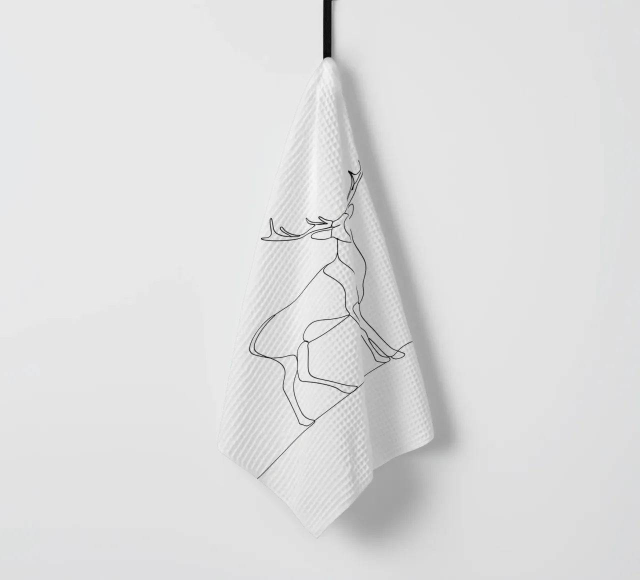 Dessin au trait minimaliste d'un cerf | Modern Abstract Art torchon de Viv Line Art