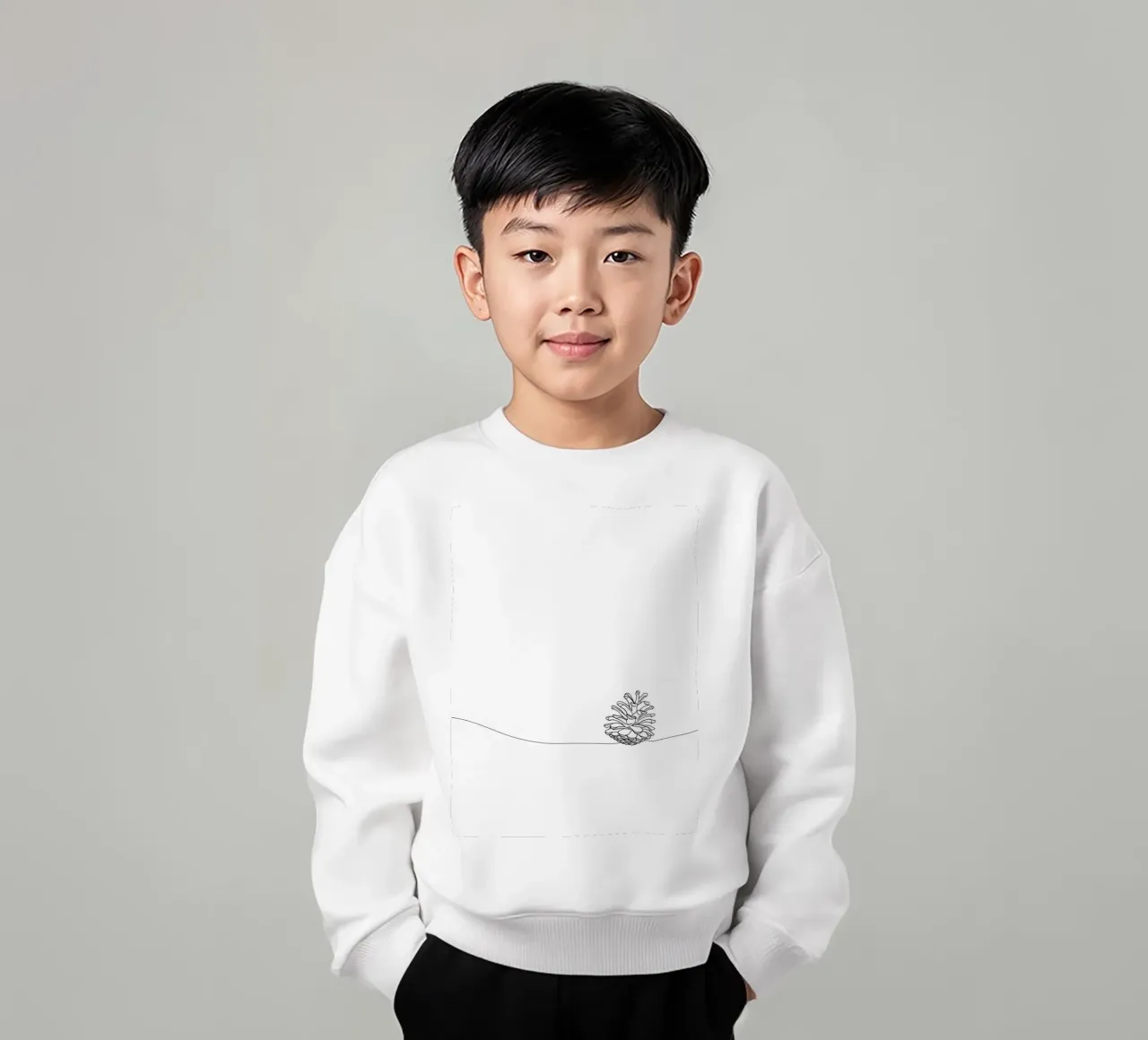 Dessin au trait minimaliste d'une pomme de pin | Modern Abstract Art sweat enfant de Viv Line Art