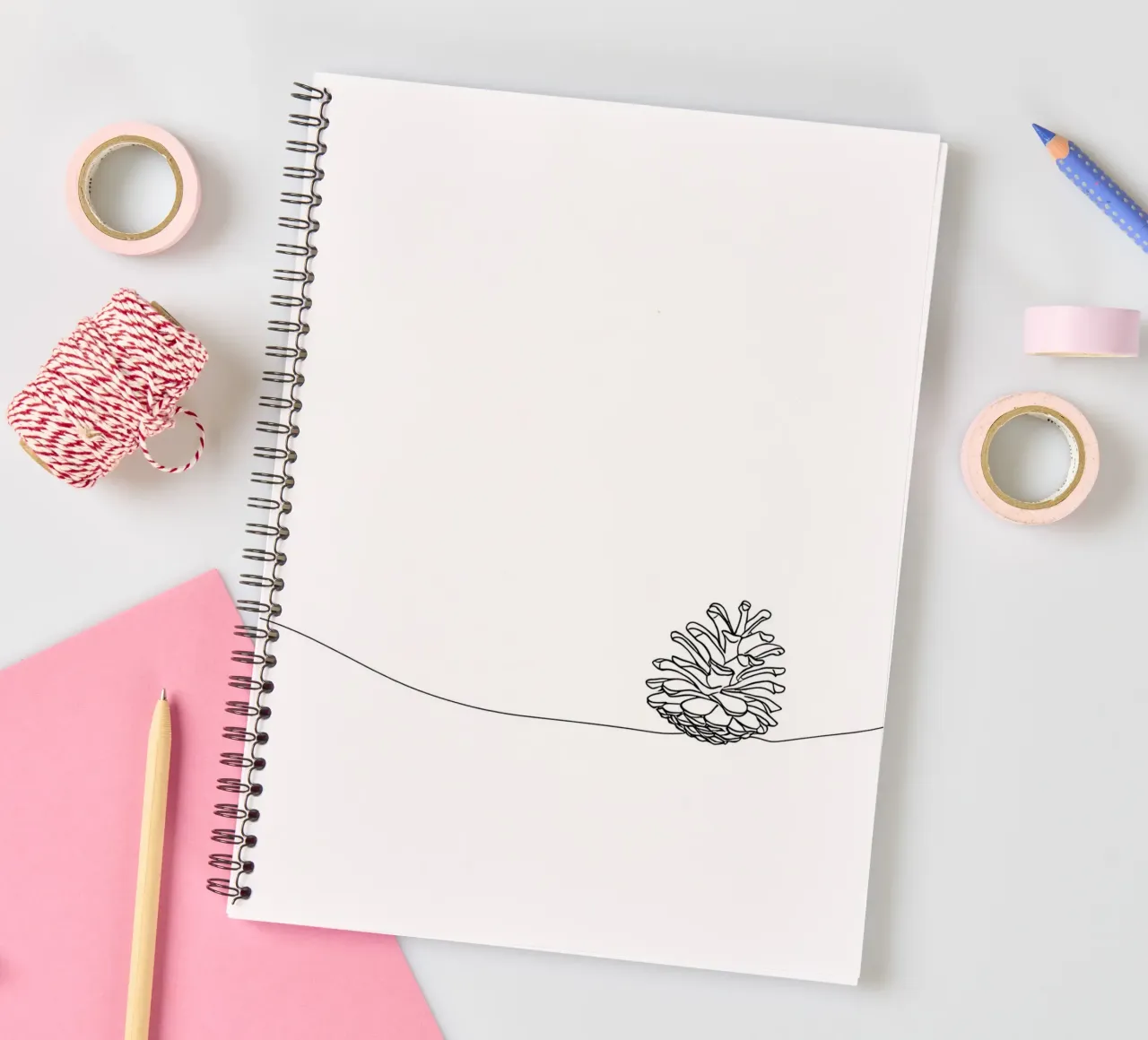 Minimalist Line Drawing of a Pine Cone | Modern Abstract Art spiral notebook by Viv Line Art
