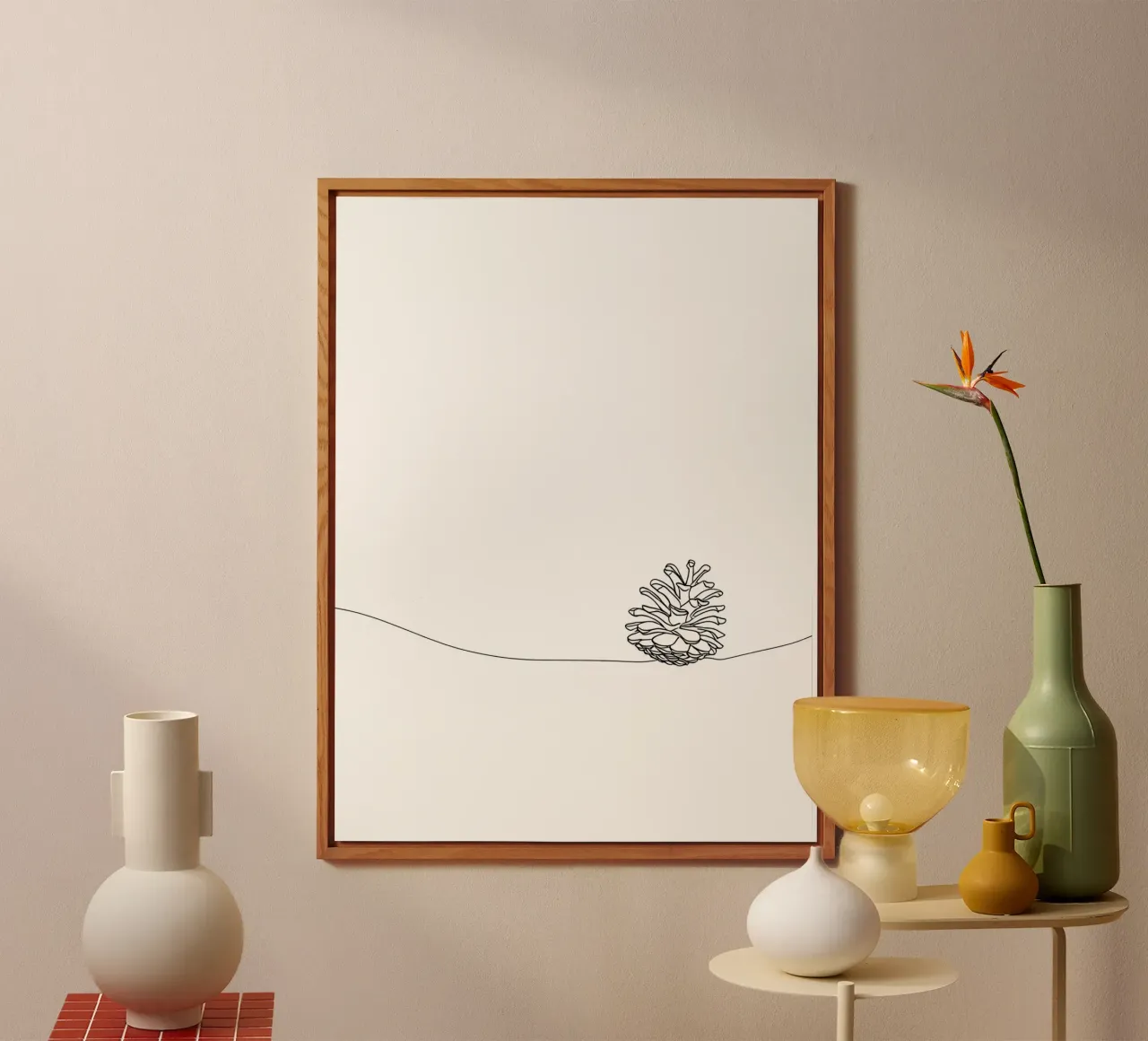 Minimalist Line Drawing of a Pine Cone | Modern Abstract Art forex plate by Viv Line Art