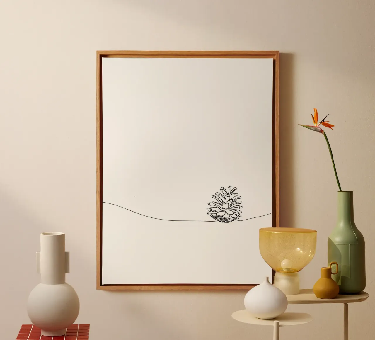 Minimalist Line Drawing of a Pine Cone | Modern Abstract Art canvas by Viv Line Art