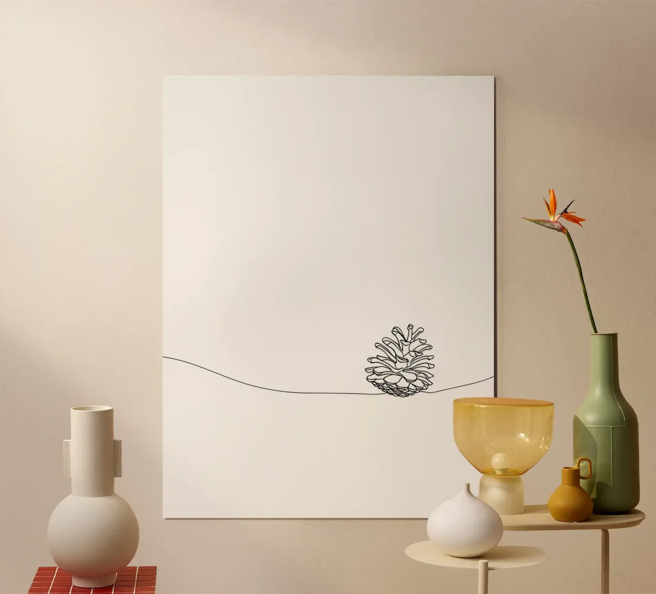 Dessin au trait minimaliste d'une pomme de pin | Modern Abstract Art hahnemühle de Viv Line Art