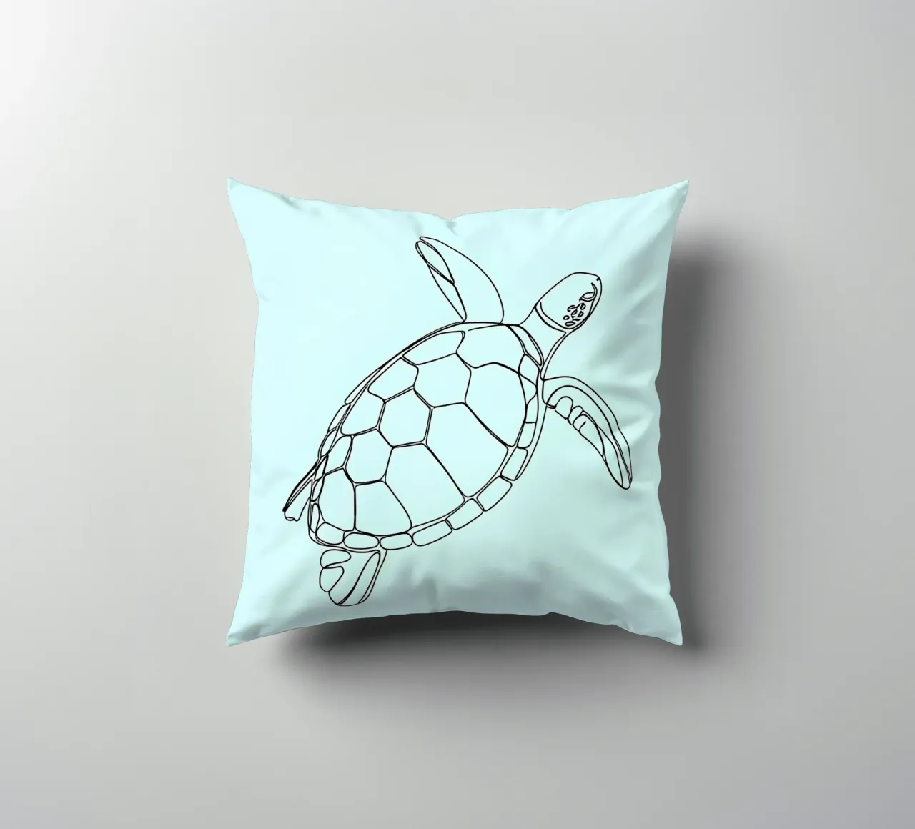 Minimalist Line Drawing of a Sea Turtle | Modern Abstract Ar decorative cushion by Viv Line Art