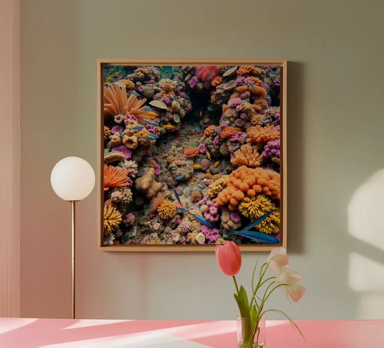 Kleurrijk koraalrif vol divers zeeleven canvas met Baklijst van DesignDoodle