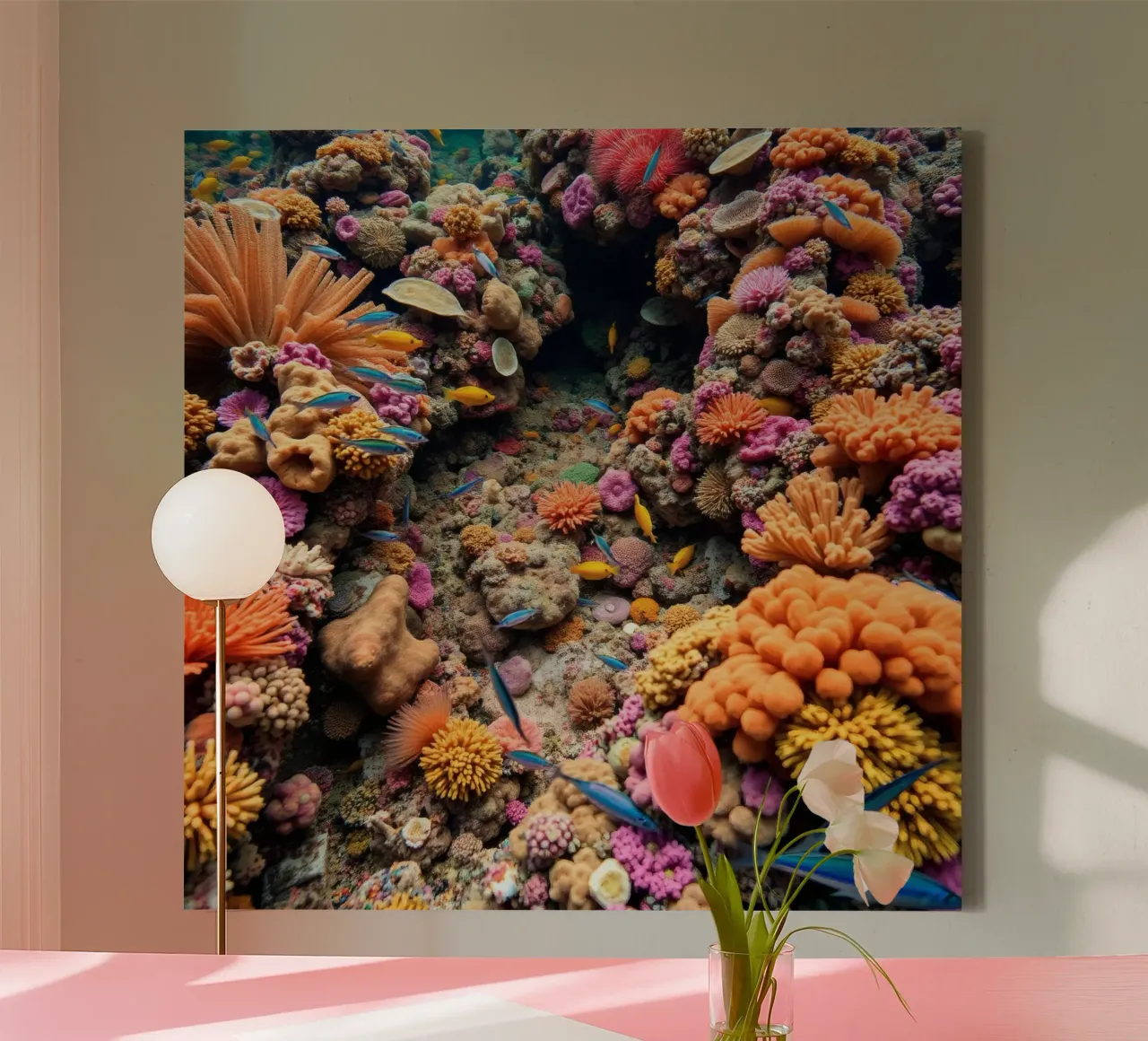 Kleurrijk koraalrif vol divers zeeleven canvas met Baklijst van DesignDoodle