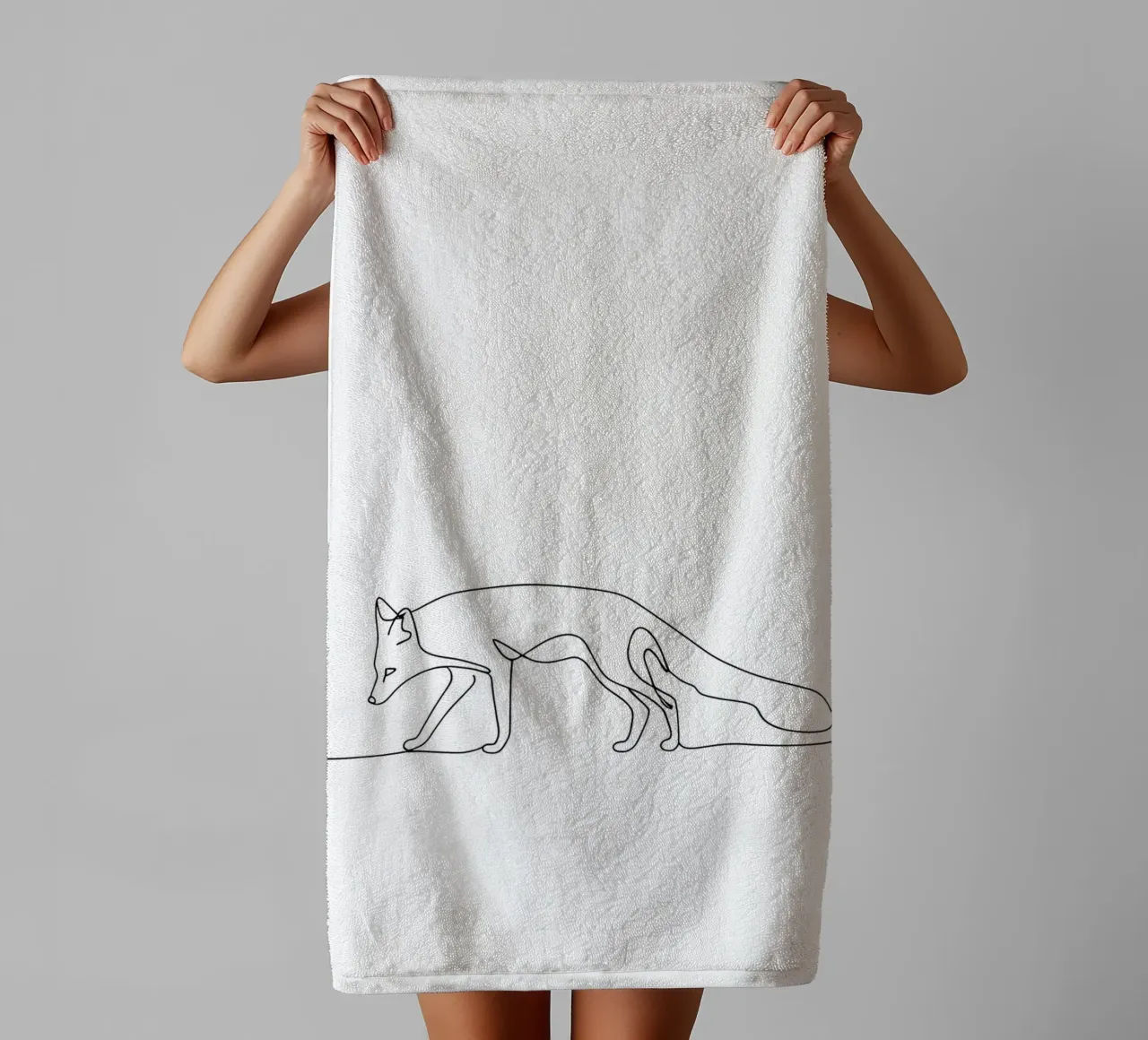 Minimalist Line Drawing of a Fox Walking | Modern Abstract A towel by Viv Line Art