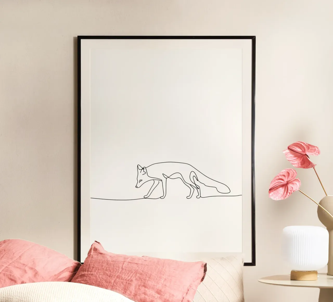 Minimalist Line Drawing of a Fox Walking | Modern Abstract A hahnemühle by Viv Line Art