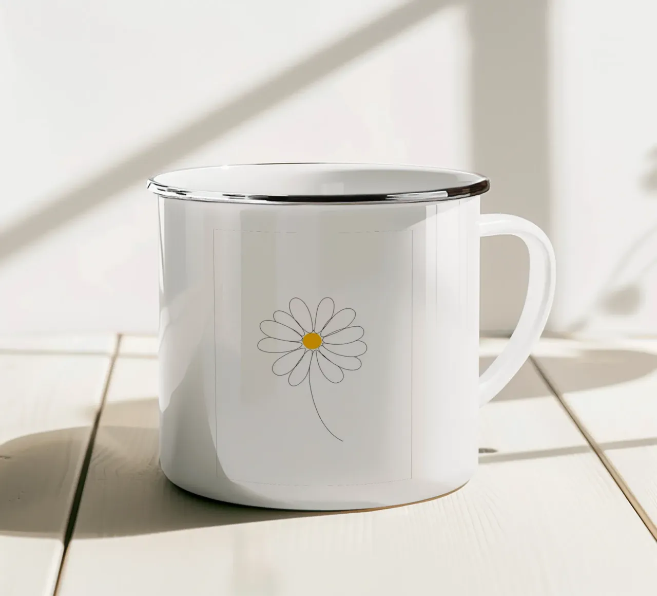 Minimalist Line Drawing of a Daisy | Modern Abstract Art enamel mug by Viv Line Art