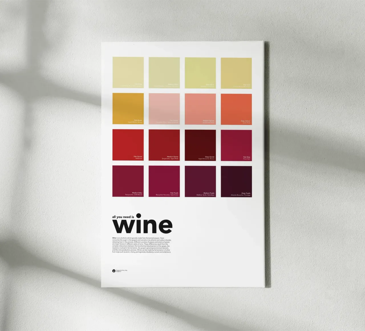 Wine Color Chart - All you need is wine - Wine Lovers Gift canvas with Floater frame by Chagatai Art