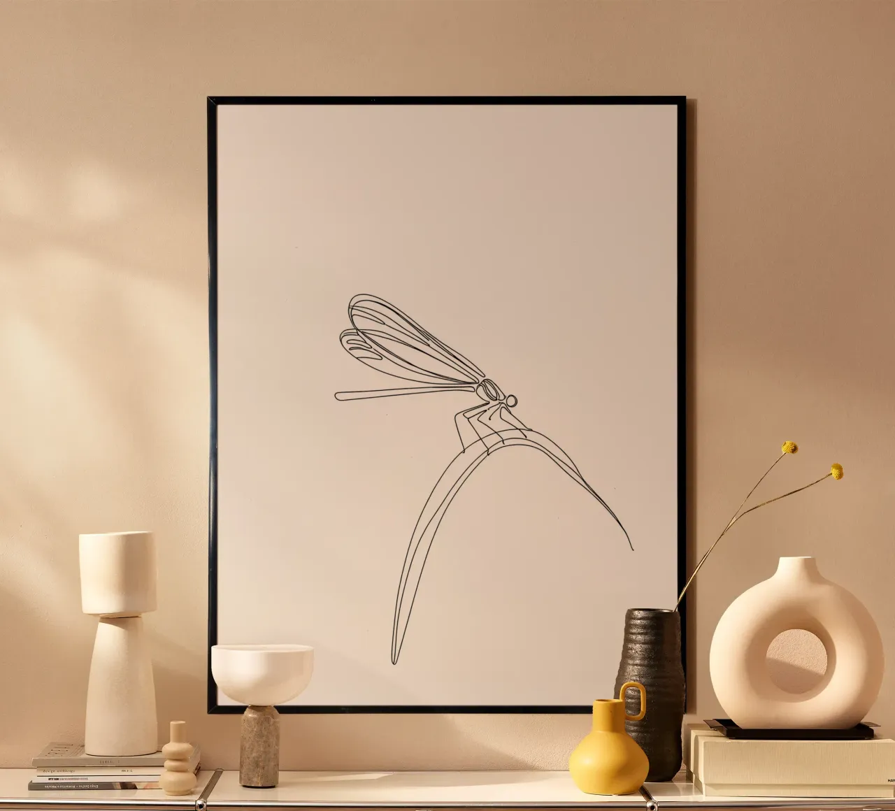 Dessin au trait minimaliste d'une libellule | Modern Abstract Art hahnemühle de Viv Line Art