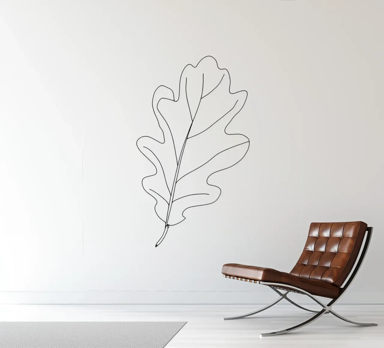 Dessin au trait minimaliste d'une feuille de chêne | Modern Abstract Art papier peint photo de Viv Line Art