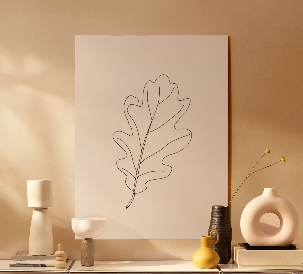 Minimalist Line Drawing of an Oak Leaf | Modern Abstract Art acrylic glass by Viv Line Art