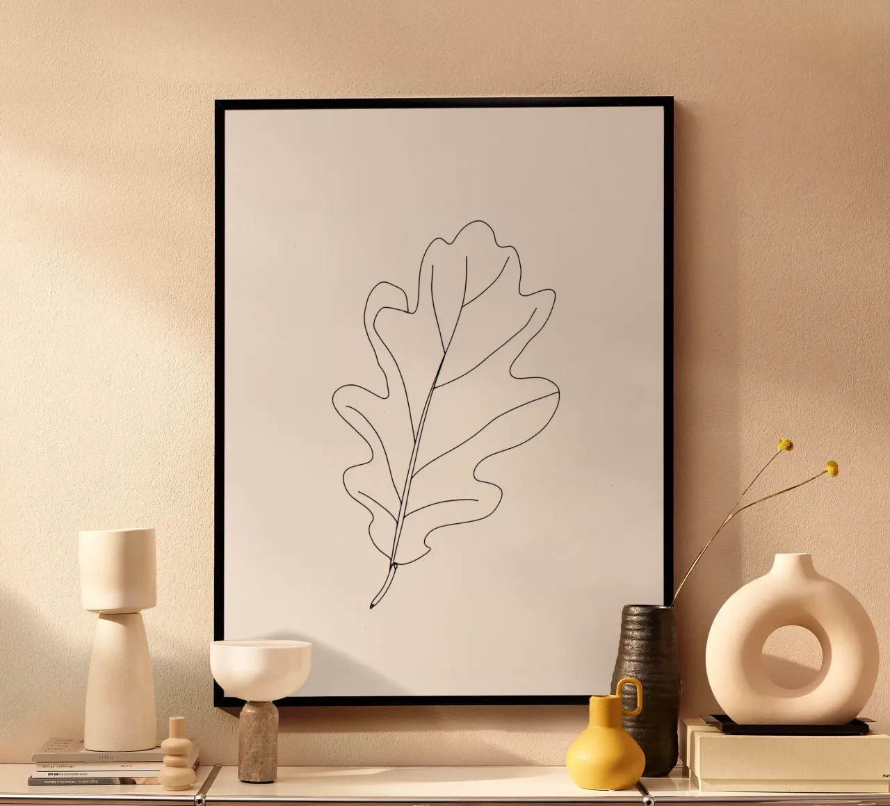 Minimalistische Linienzeichnung eines Eichenblatts | Moderne abstrakte Kunst Hahnemühle von Viv Line Art