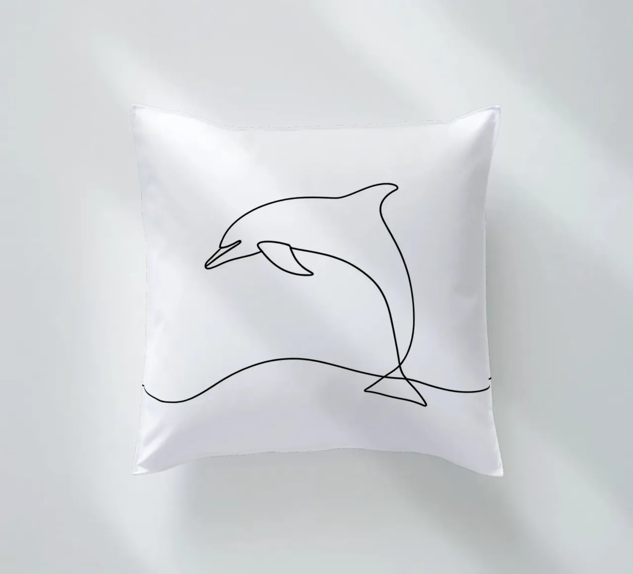 Minimalist Line Drawing of a Dolphin Jumping | Modern Abstra decorative cushion by Viv Line Art