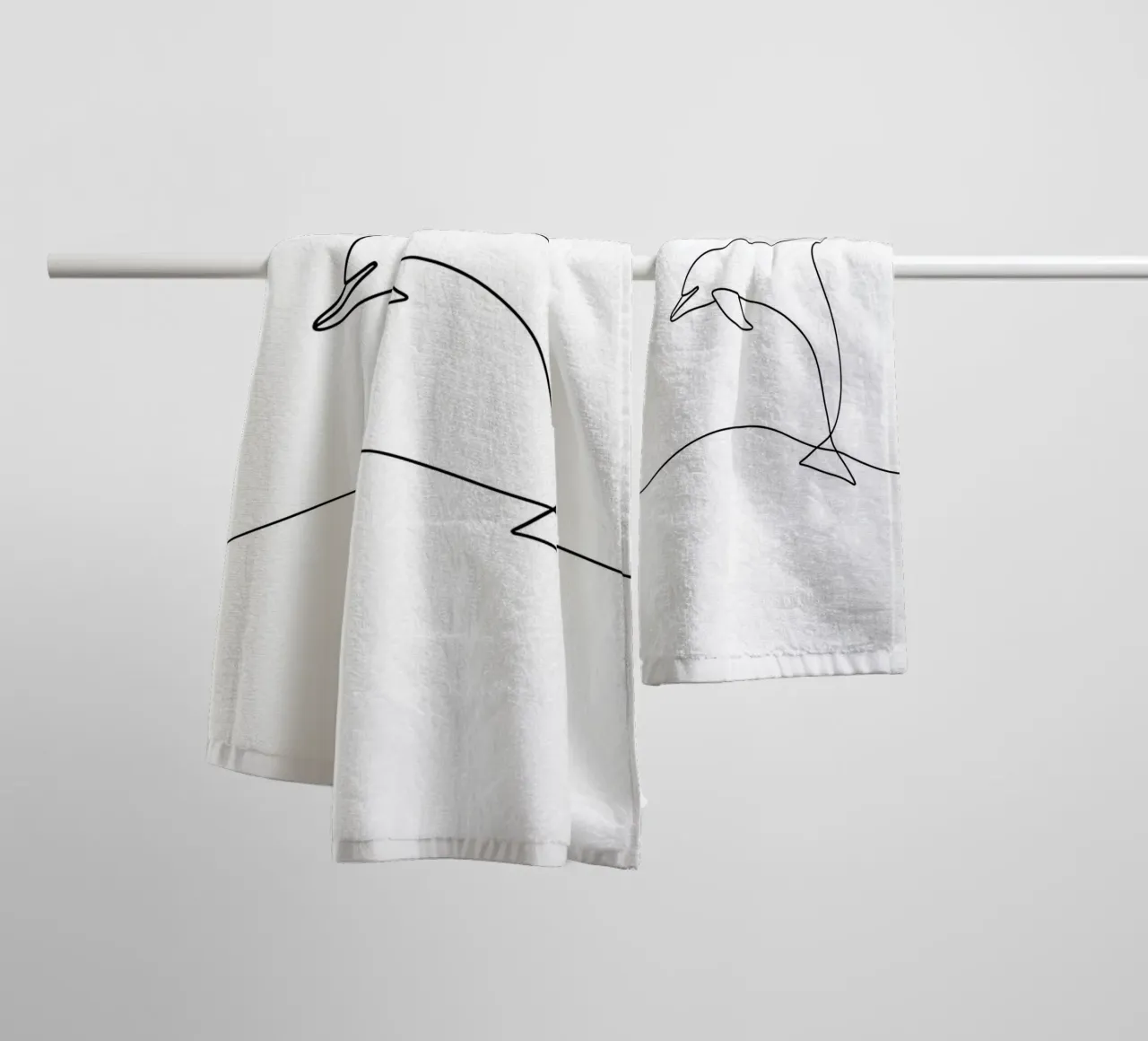 Minimalist Line Drawing of a Dolphin Jumping | Modern Abstra towel by Viv Line Art