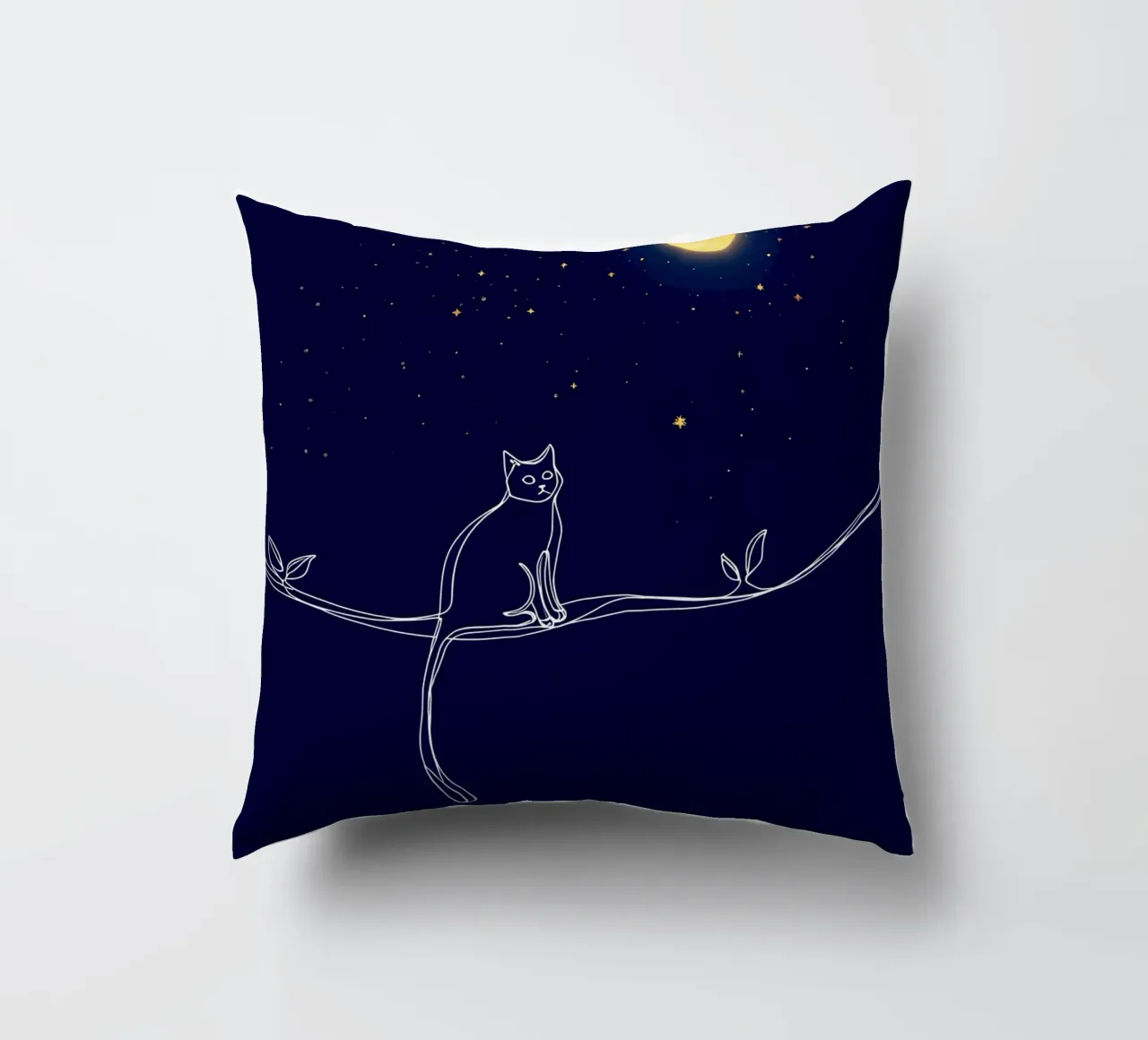 Minimalist Line Drawing of a Cat on a Wire Looking at the Mo decorative cushion by Viv Line Art