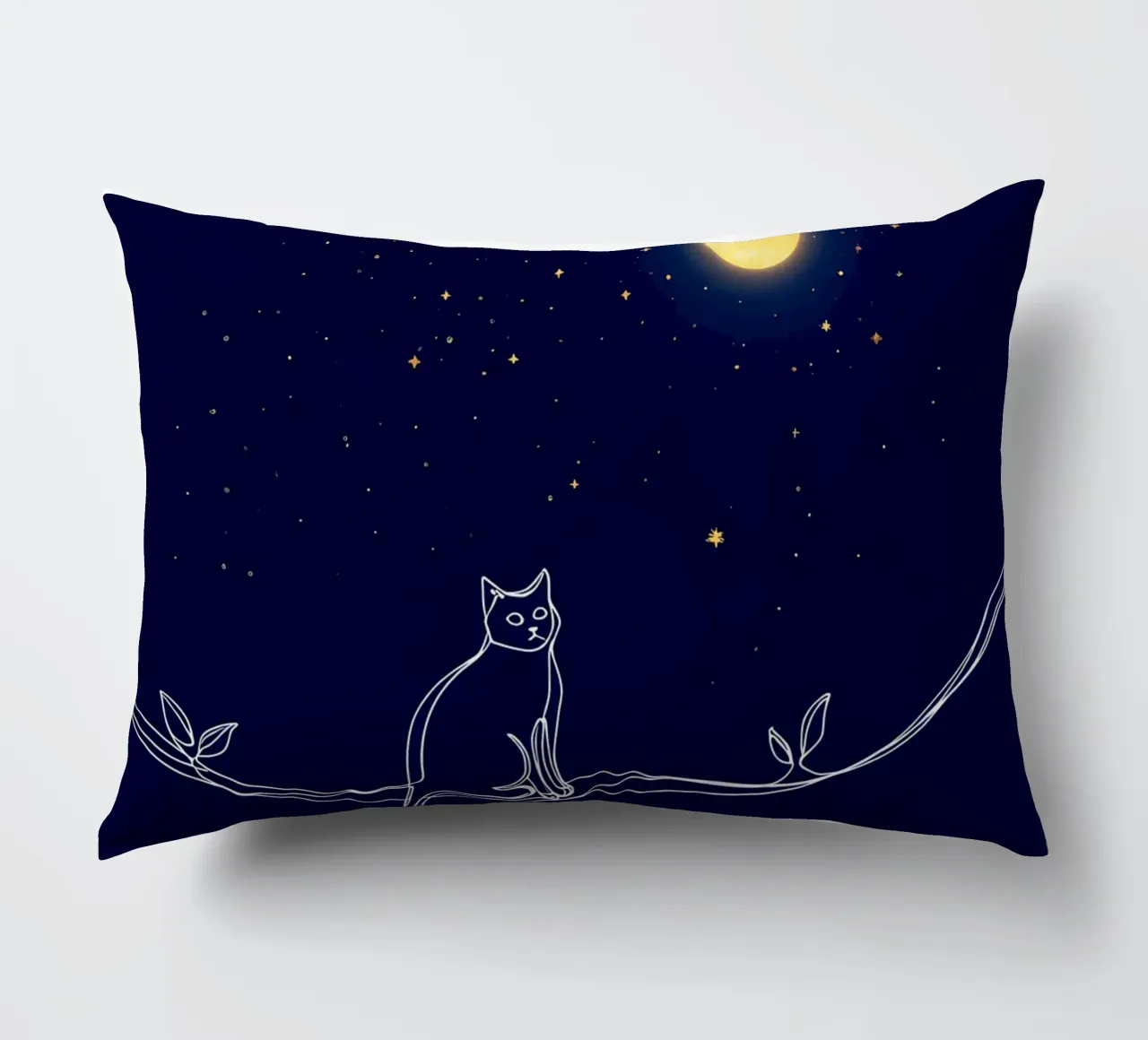 Minimalist Line Drawing of a Cat on a Wire Looking at the Mo decorative cushion by Viv Line Art