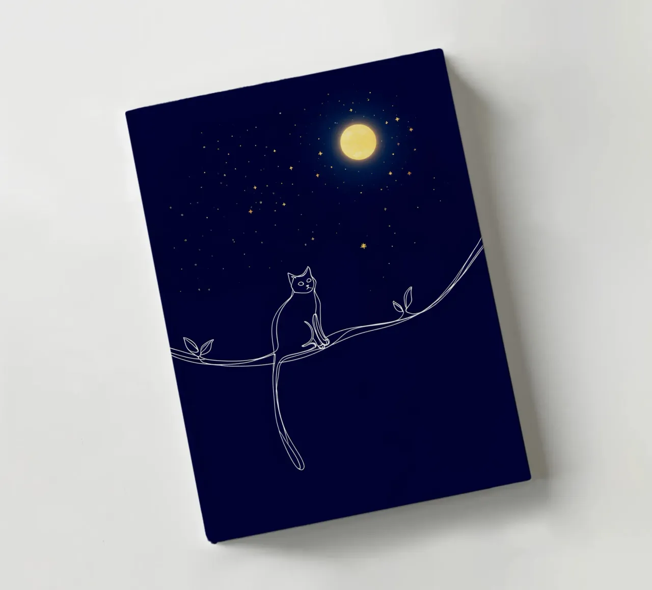 Minimalist Line Drawing of a Cat on a Wire Looking at the Mo notebook by Viv Line Art