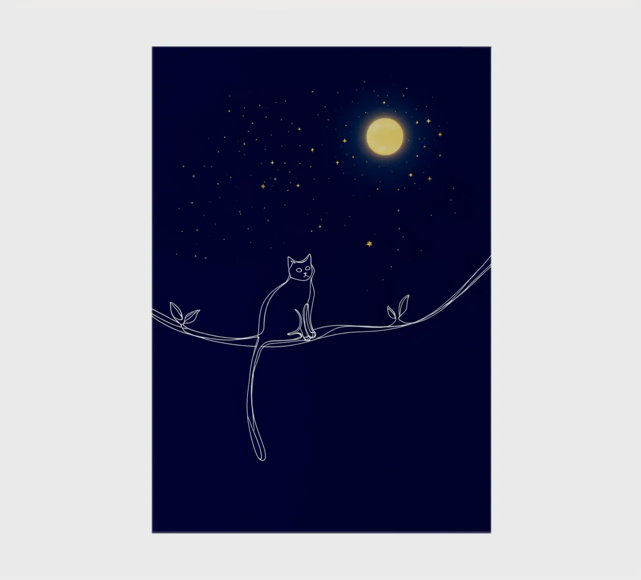 Minimalist Line Drawing of a Cat on a Wire Looking at the Mo notebook by Viv Line Art