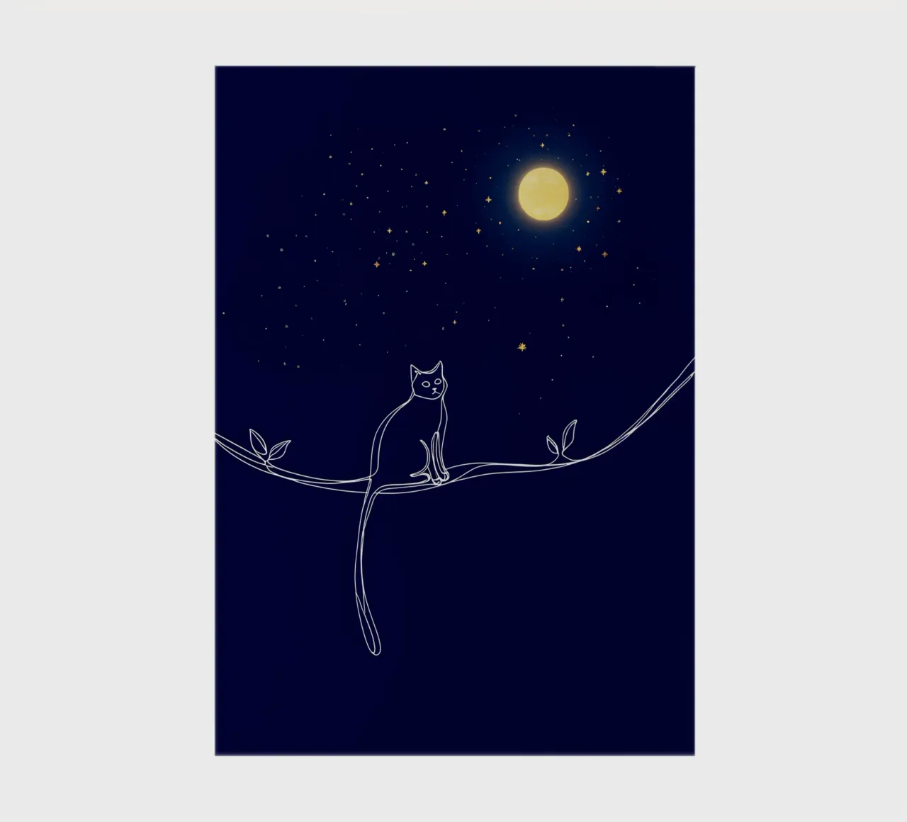Minimalist Line Drawing of a Cat on a Wire Looking at the Mo notebook by Viv Line Art