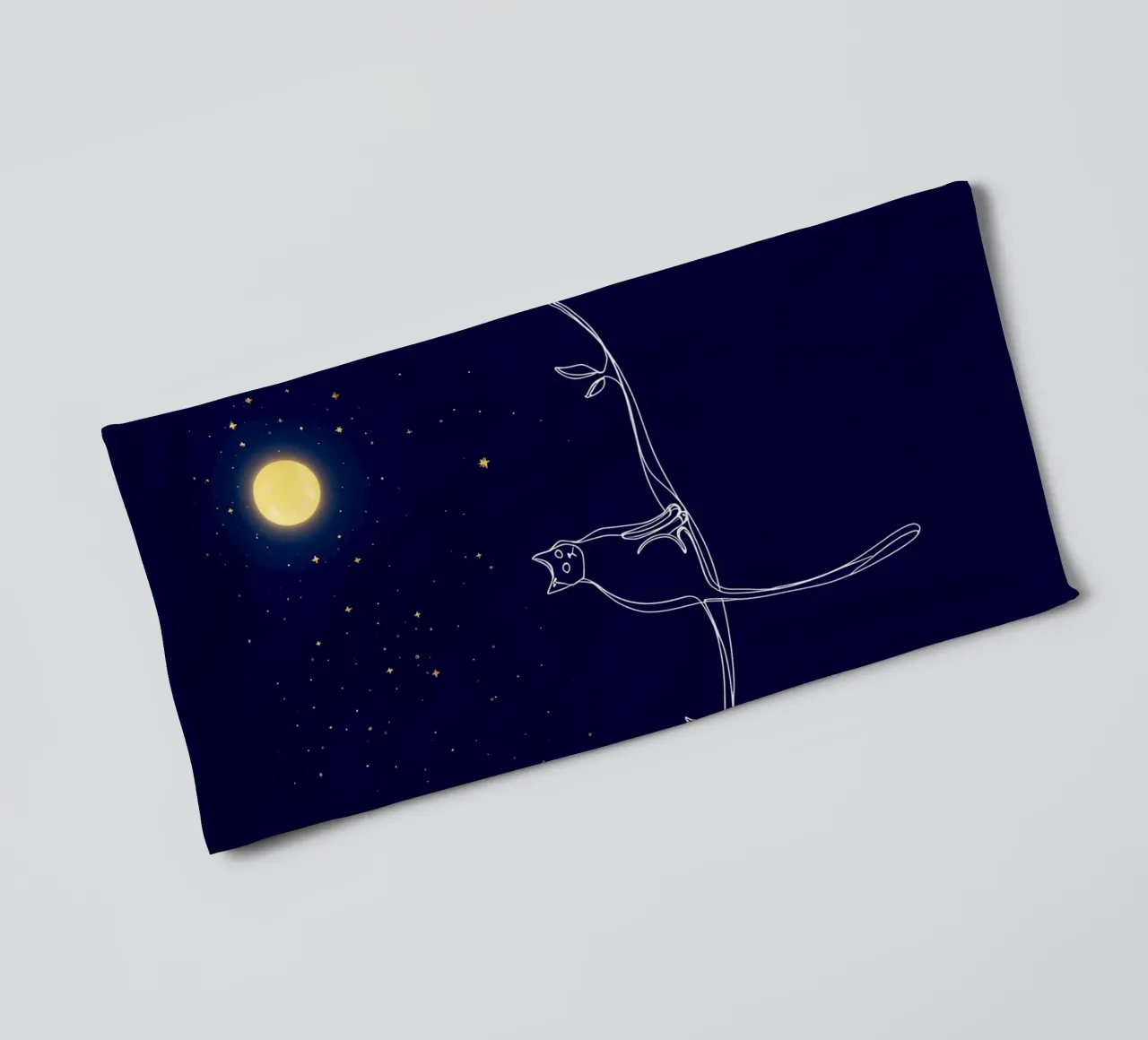 Minimalist Line Drawing of a Cat on a Wire Looking at the Mo towel by Viv Line Art