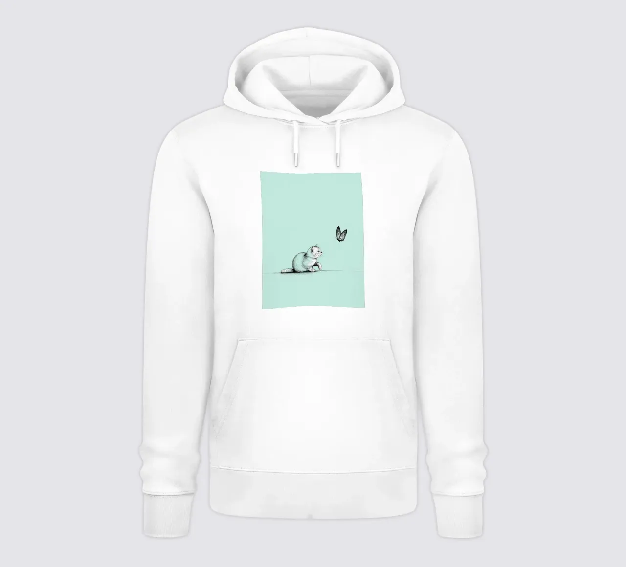 Disegno lineare minimalista di un gatto con farfalla | Abs moderno felpa con cappuccio da Viv Line Art