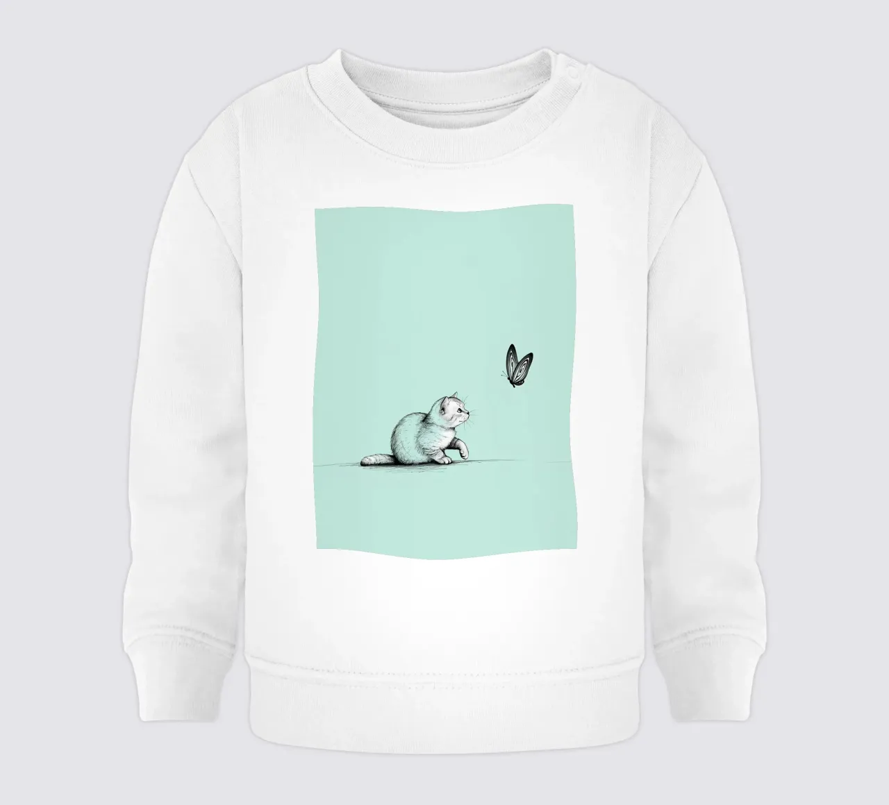 Minimalist Line Drawing of a Cat with Butterfly | Modern Abs baby sweatshirt by Viv Line Art
