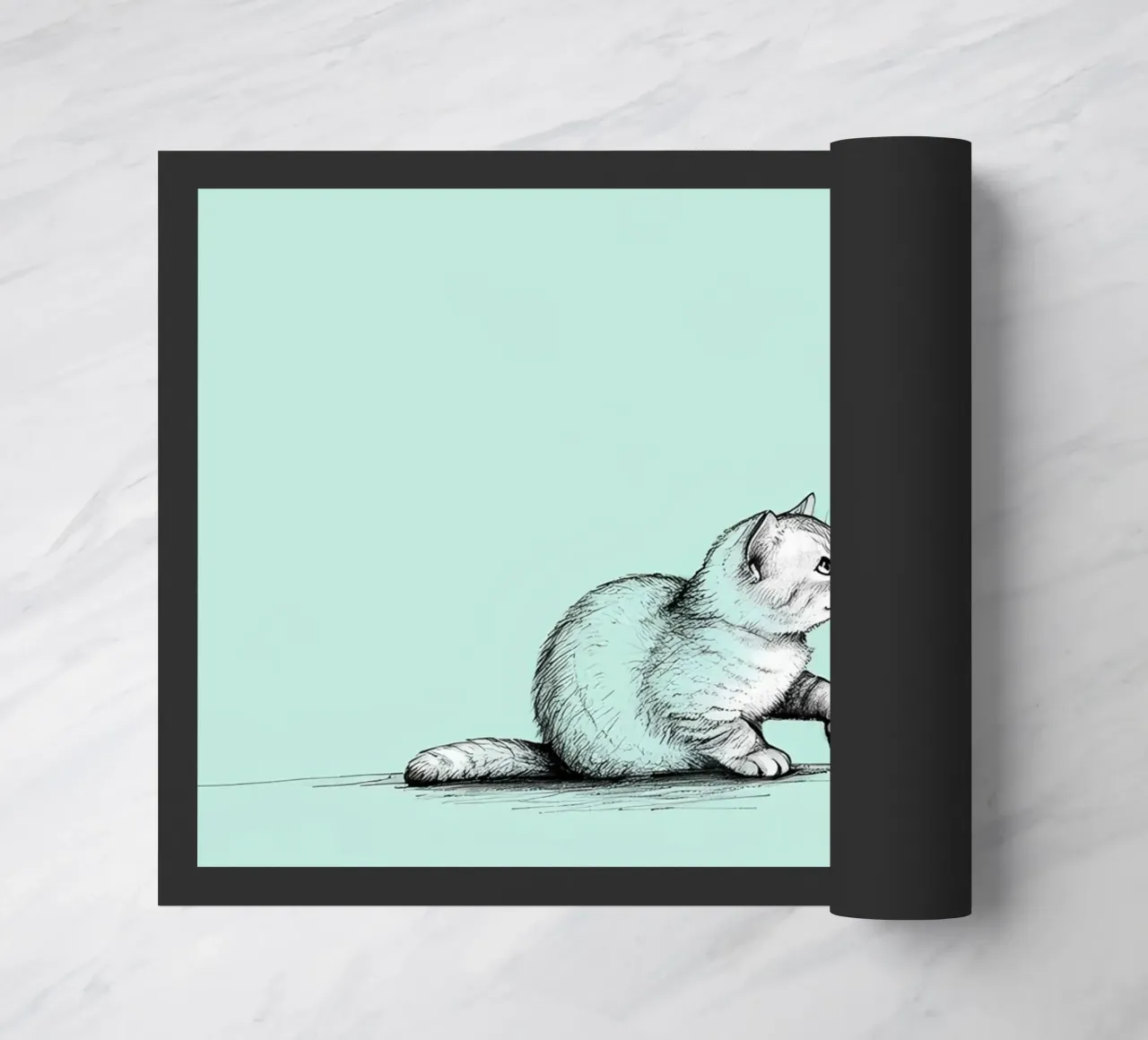 Disegno lineare minimalista di un gatto con farfalla | Abs moderno zerbino da Viv Line Art