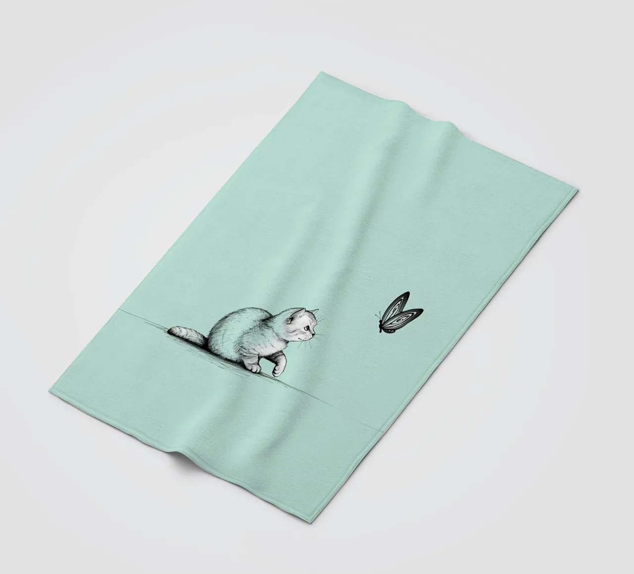 Disegno lineare minimalista di un gatto con farfalla | Abs moderno coperta in pile da Viv Line Art