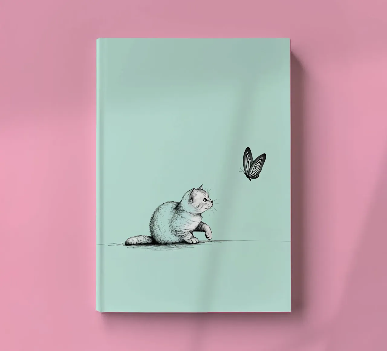 Minimalist Line Drawing of a Cat with Butterfly | Modern Abs notebook by Viv Line Art