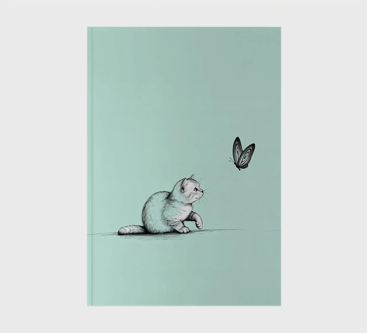 Minimalist Line Drawing of a Cat with Butterfly | Modern Abs notebook by Viv Line Art