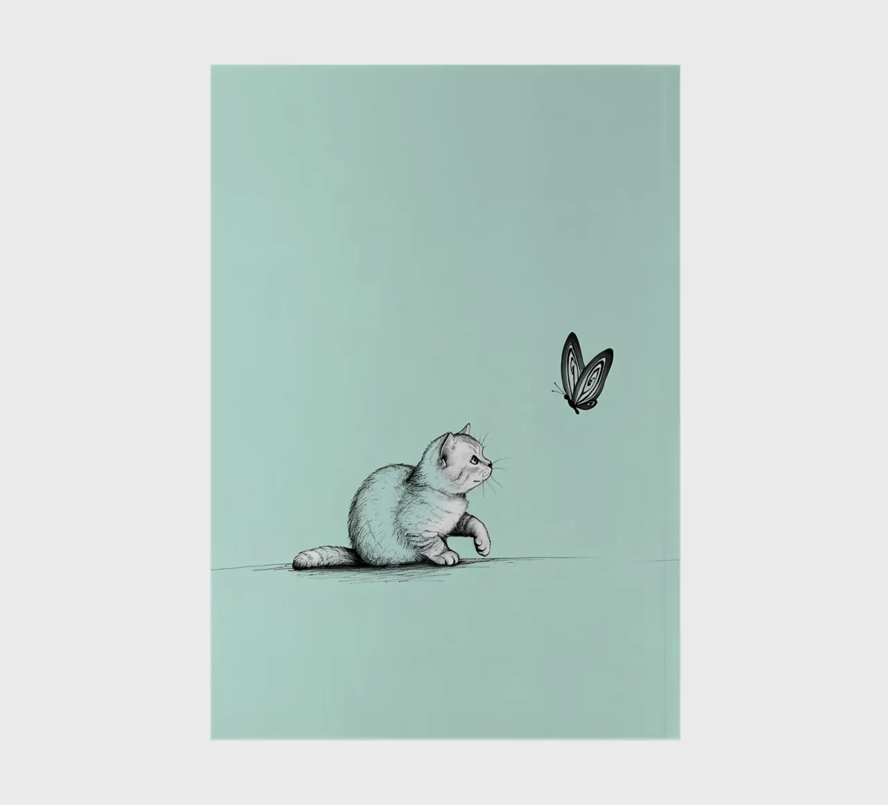Minimalist Line Drawing of a Cat with Butterfly | Modern Abs notebook by Viv Line Art