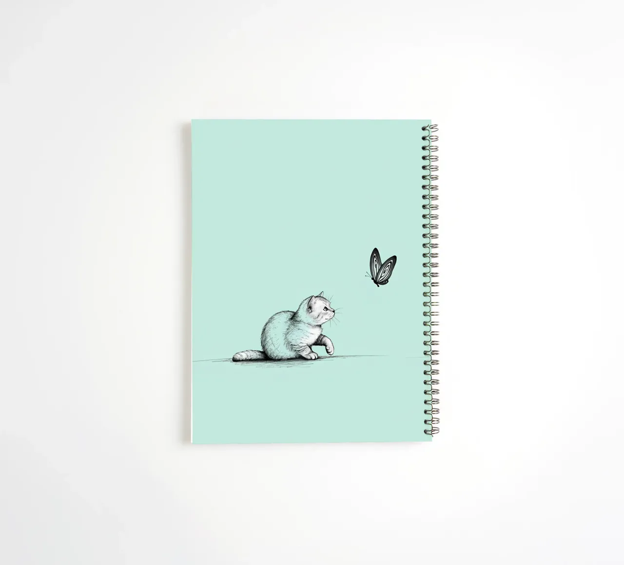 Minimalist Line Drawing of a Cat with Butterfly | Modern Abs spiral notebook by Viv Line Art
