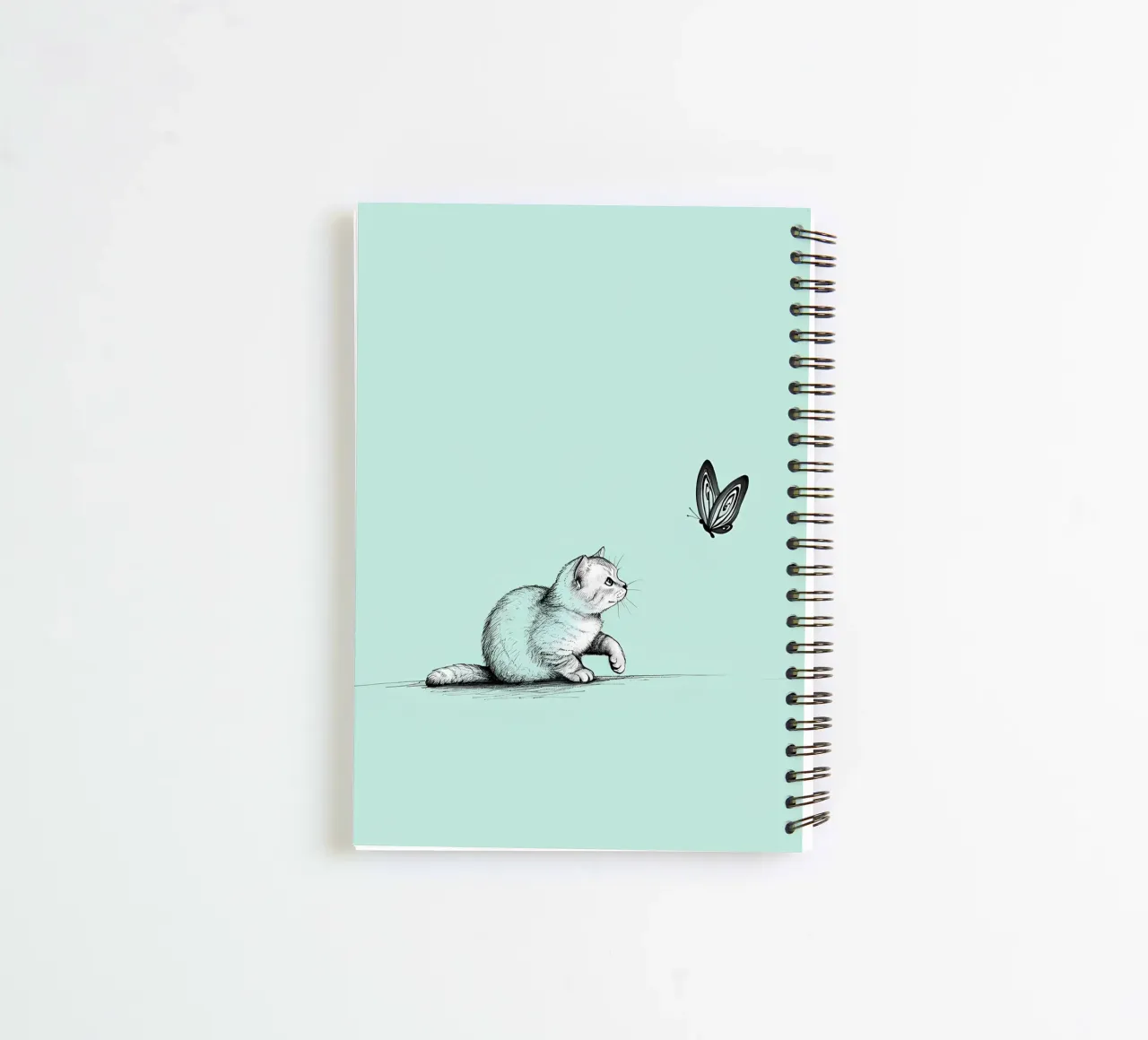 Minimalist Line Drawing of a Cat with Butterfly | Modern Abs spiral notebook by Viv Line Art