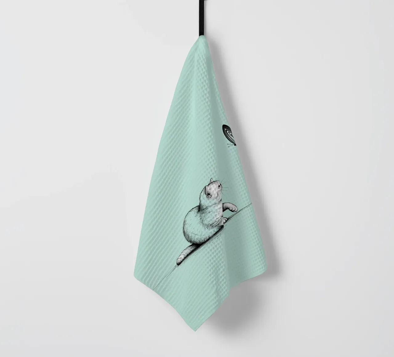 Disegno lineare minimalista di un gatto con farfalla | Abs moderno canovaccio da cucina da Viv Line Art