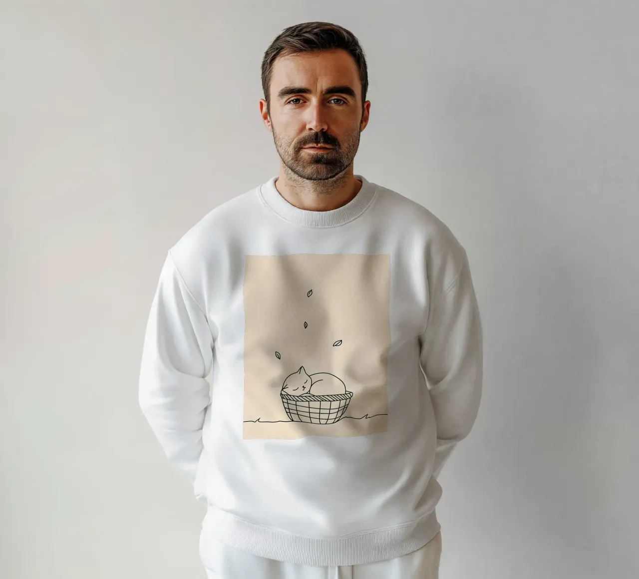 Disegno lineare minimalista di un gatto in un cesto | Modern Abstra felpa da Viv Line Art