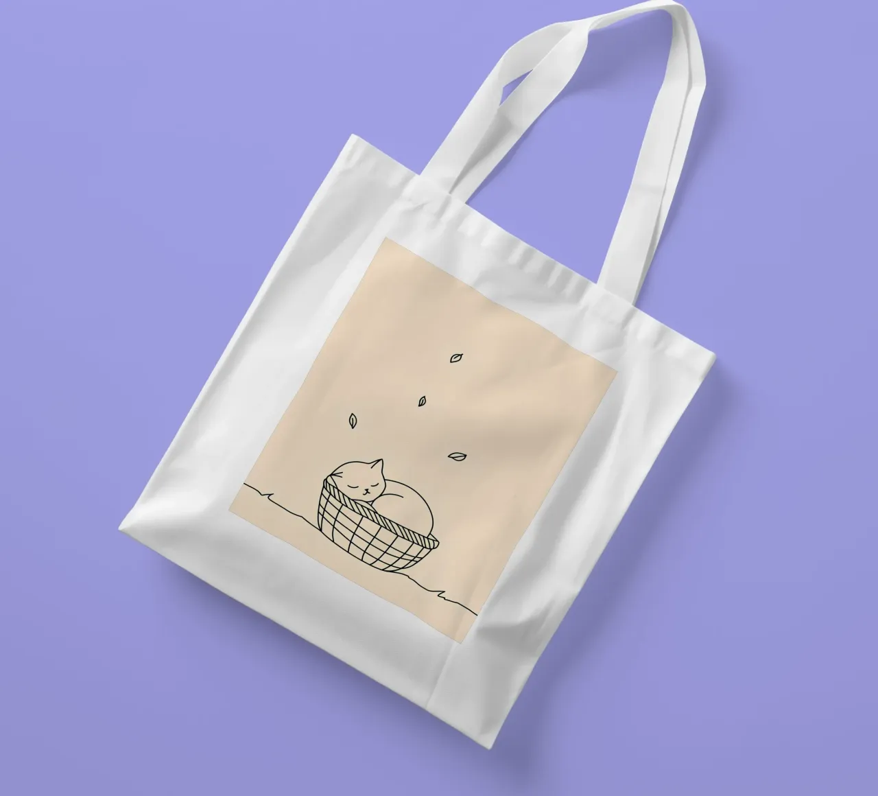 Disegno lineare minimalista di un gatto in un cesto | Modern Abstra borsa in juta da Viv Line Art