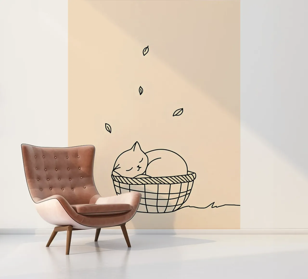 Minimalist Line Drawing of a Cat in a Basket | Modern Abstra photo wallpaper by Viv Line Art