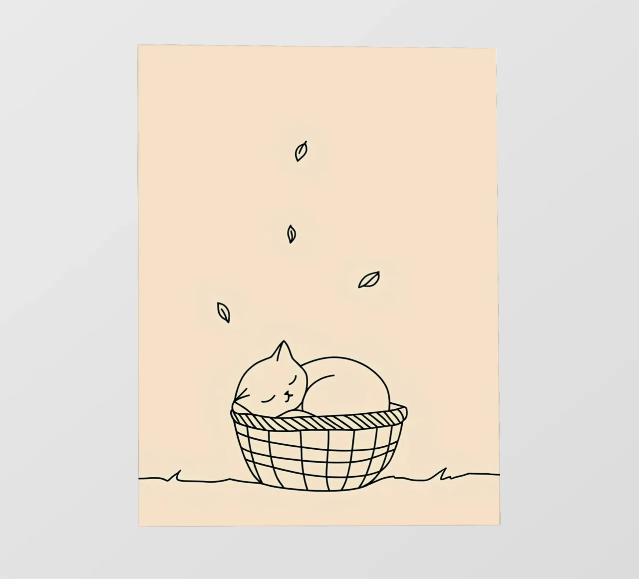 Minimalist Line Drawing of a Cat in a Basket | Modern Abstra photo wallpaper by Viv Line Art