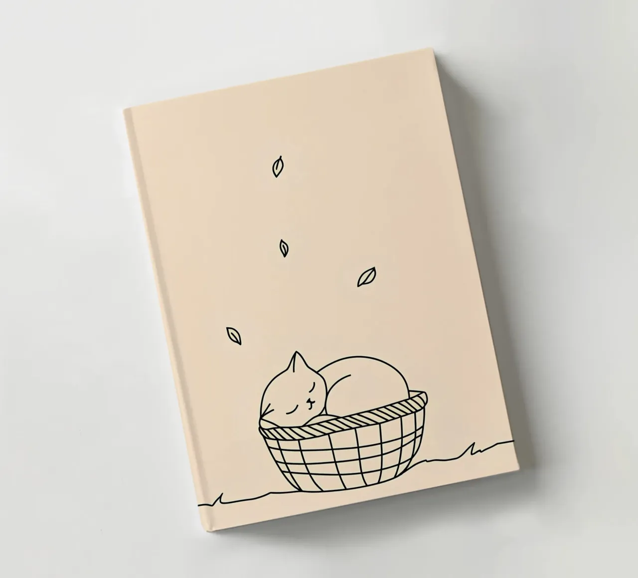 Minimalist Line Drawing of a Cat in a Basket | Modern Abstra notebook by Viv Line Art
