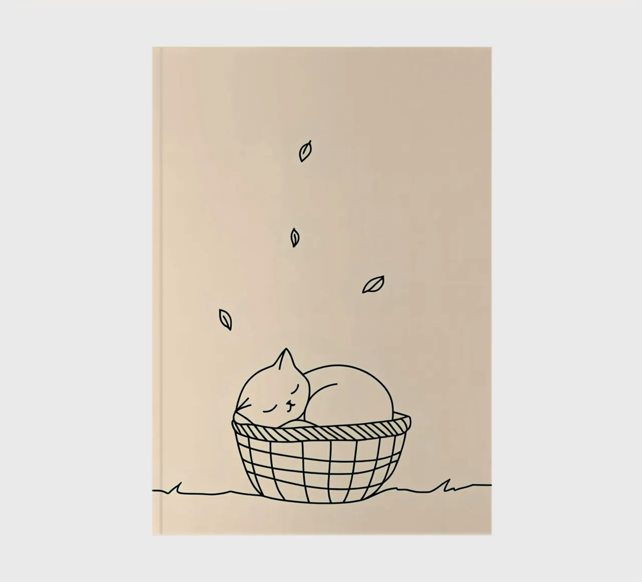 Minimalist Line Drawing of a Cat in a Basket | Modern Abstra notebook by Viv Line Art