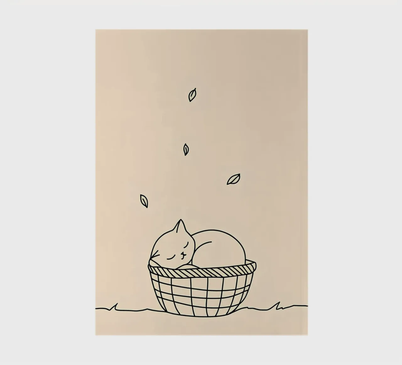 Minimalist Line Drawing of a Cat in a Basket | Modern Abstra notebook by Viv Line Art