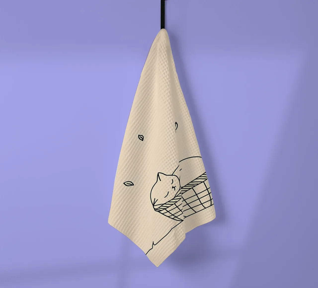 Disegno lineare minimalista di un gatto in un cesto | Modern Abstra canovaccio da cucina da Viv Line Art