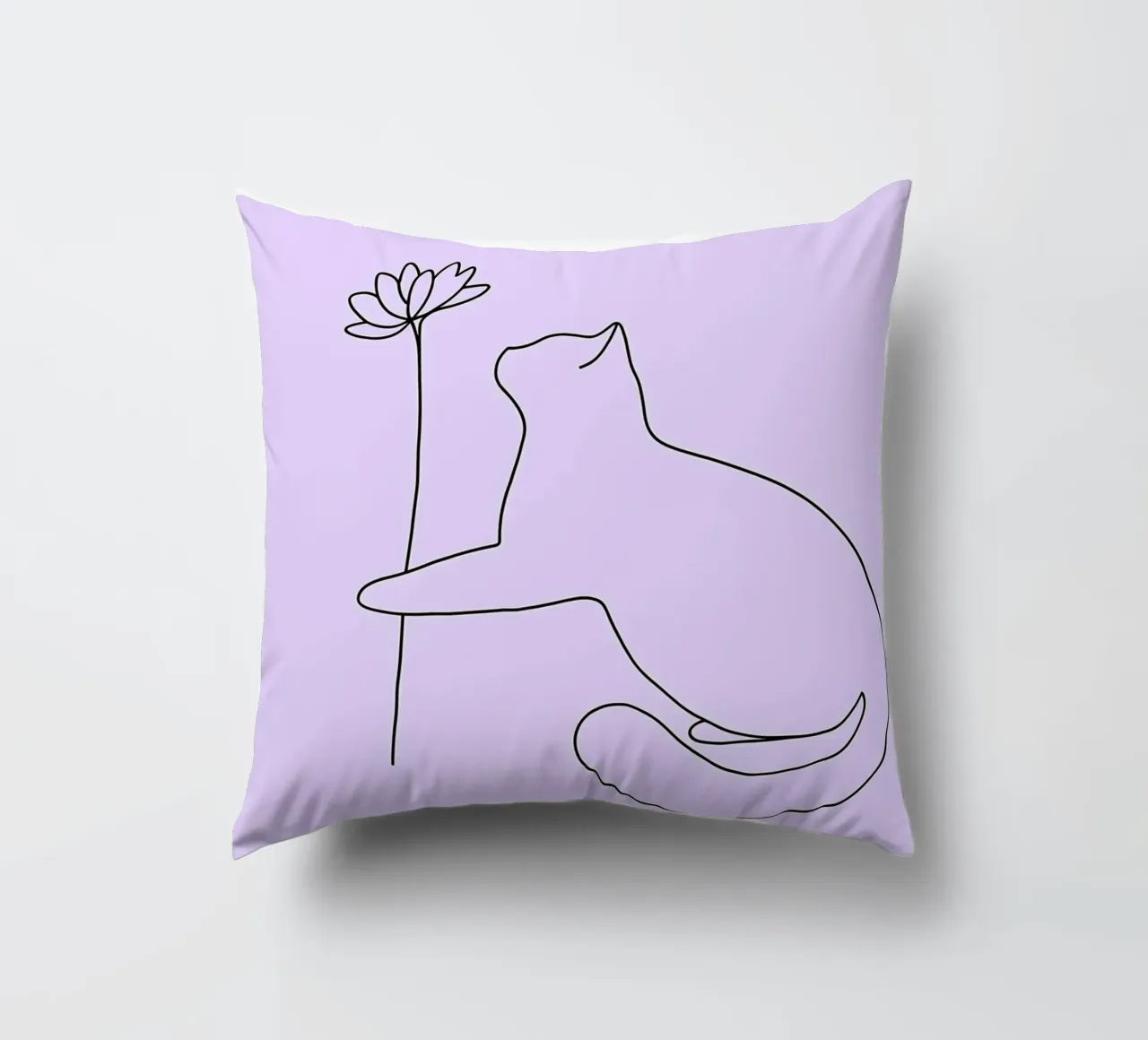 Disegno lineare minimalista di un gatto con un fiore | Abstra moderno cuscino da Viv Line Art