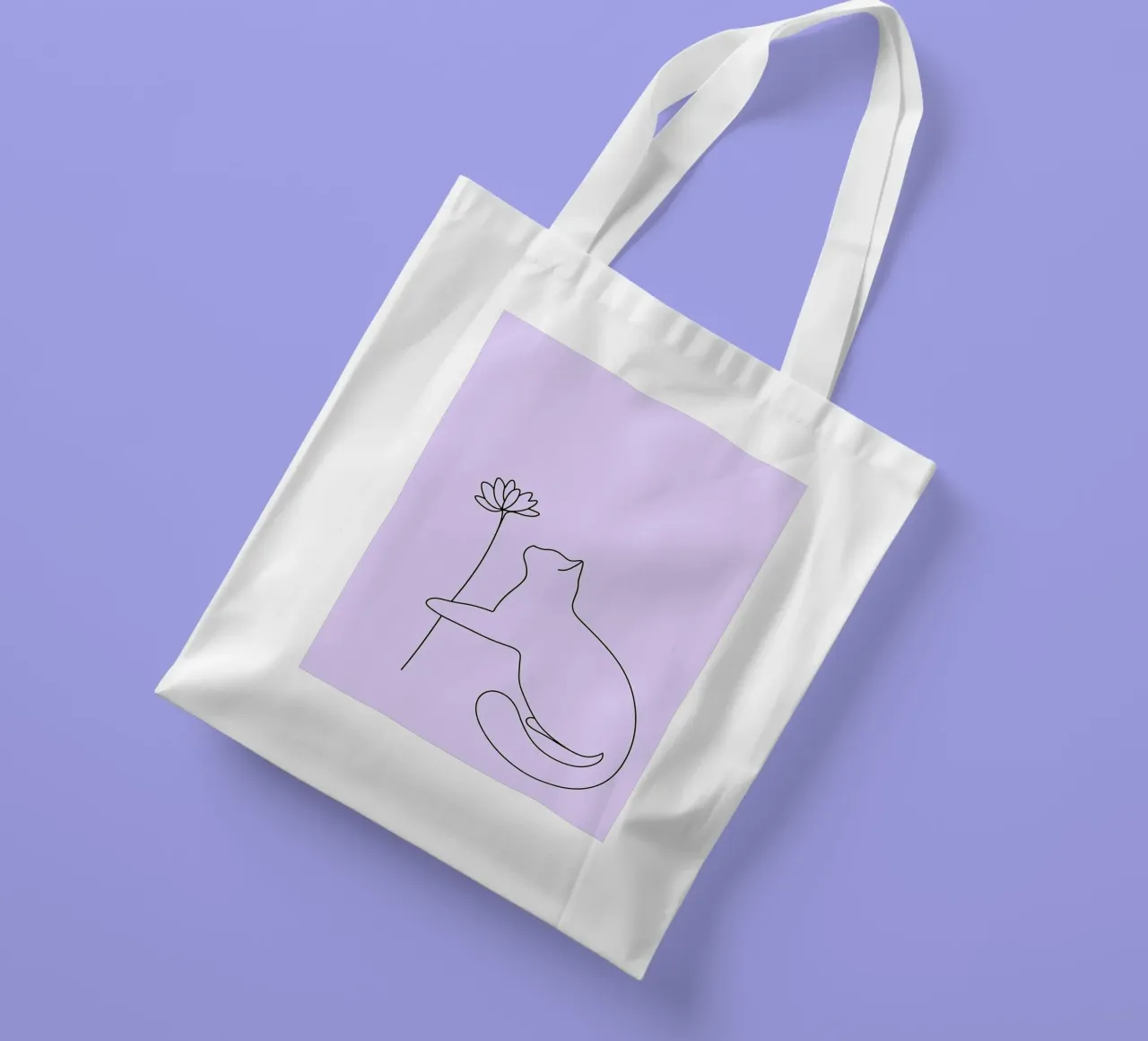 Disegno lineare minimalista di un gatto con un fiore | Abstra moderno borsa in juta da Viv Line Art