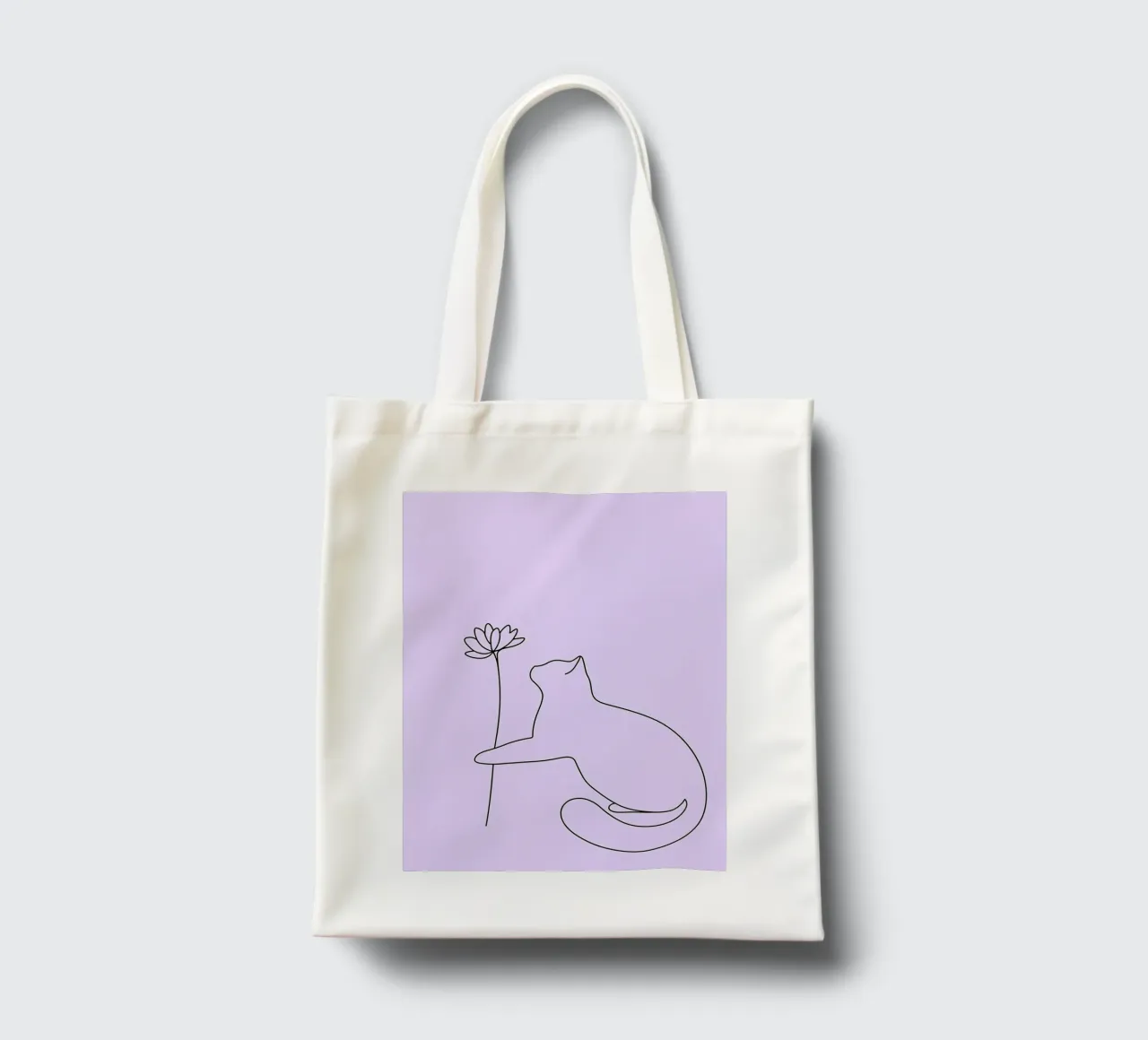 Disegno lineare minimalista di un gatto con un fiore | Abstra moderno borsa in juta da Viv Line Art