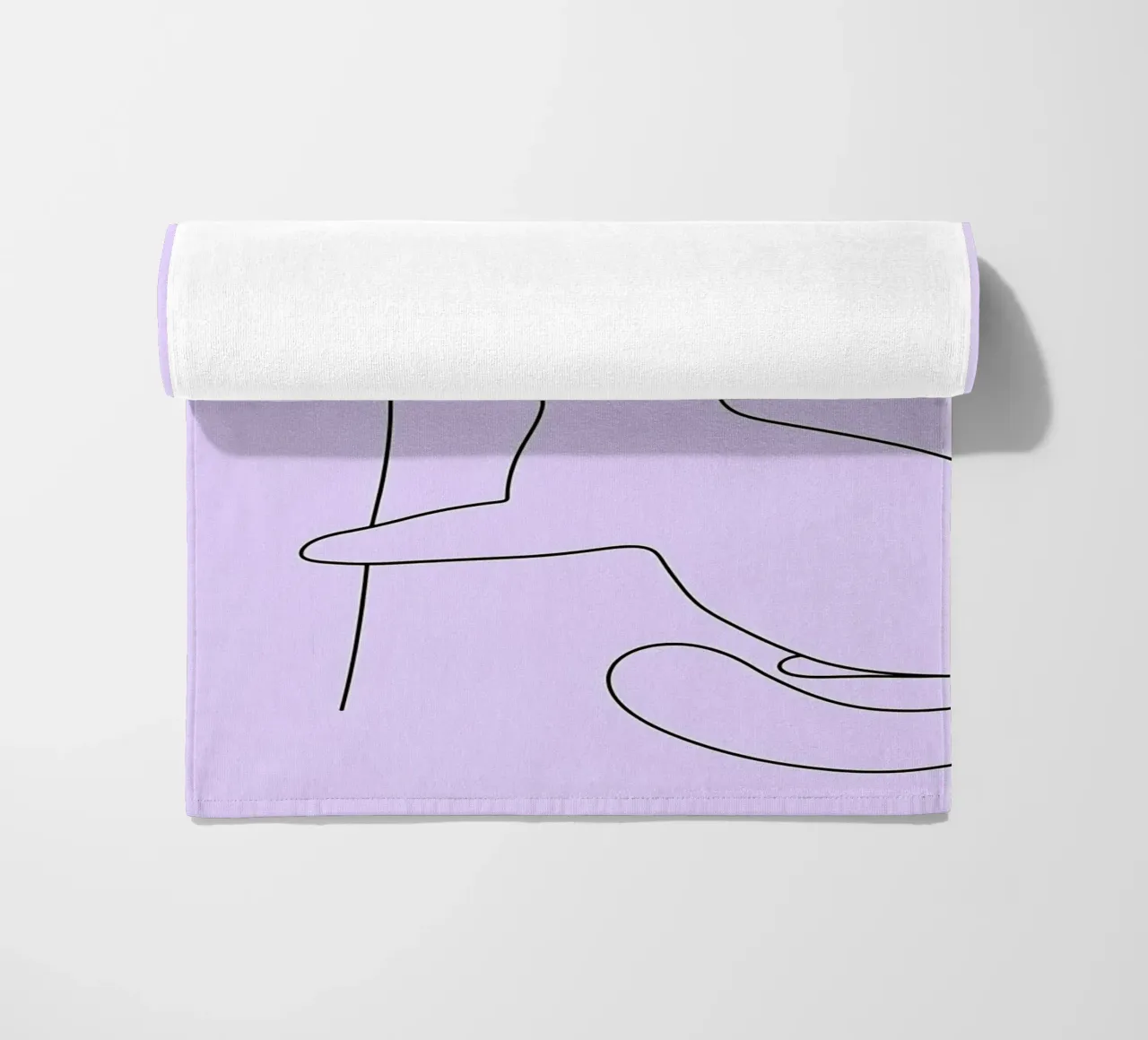 Disegno lineare minimalista di un gatto con un fiore | Abstra moderno telo mare da Viv Line Art
